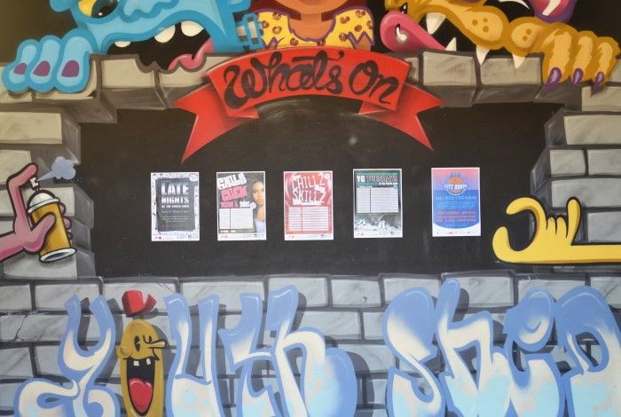 Youth Shed Graffiti Wall display at entry of building