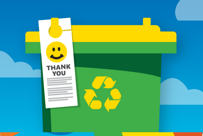recycling bin with bin tag cartoon graphic 